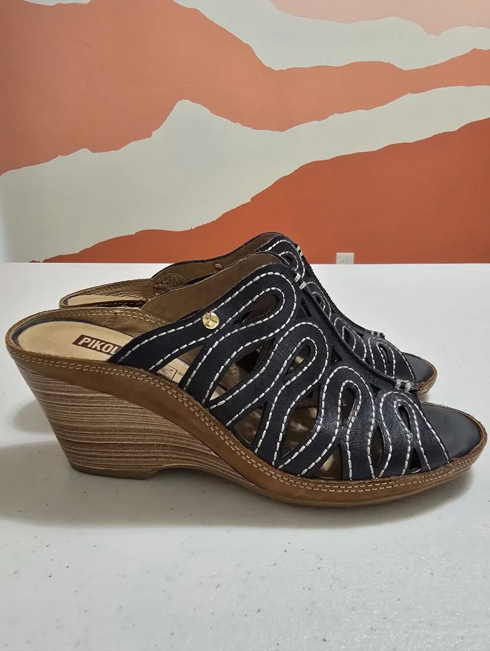 Pikolinos Capri Wedge Slip On Leather Sandals Women’s EU 37 US 6.5-7
